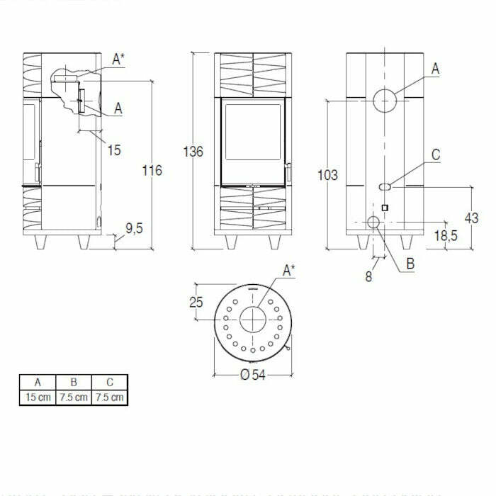 Piazzetta ROUND-M BCS stufa a legna 7,8 kW