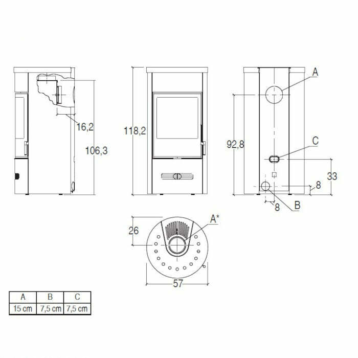 Piazzetta E129 M stufa a legna 7,9 kW a convezione naturale