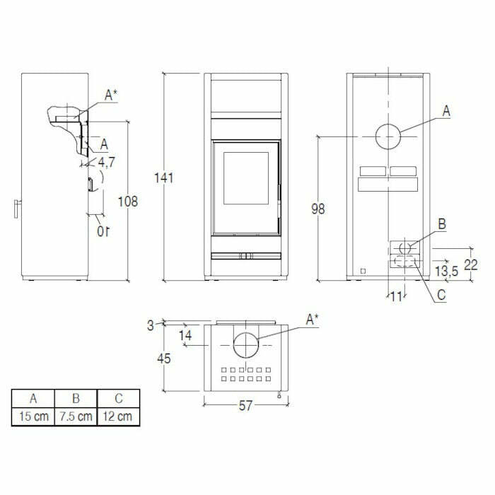 Piazzetta E928 S stufa a legna 11 kW con scaldavivande