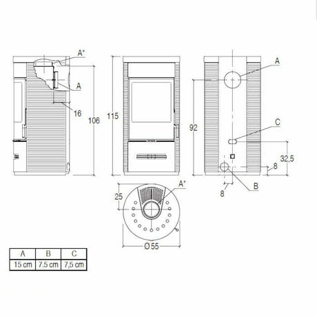 Piazzetta E929 D BCS stufa a legna 7,8 kW