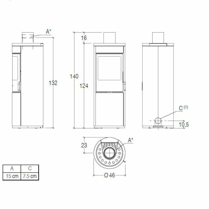 Piazzetta E924 A BCS stufa a legna 7,2 kW scarico superiore base rotante