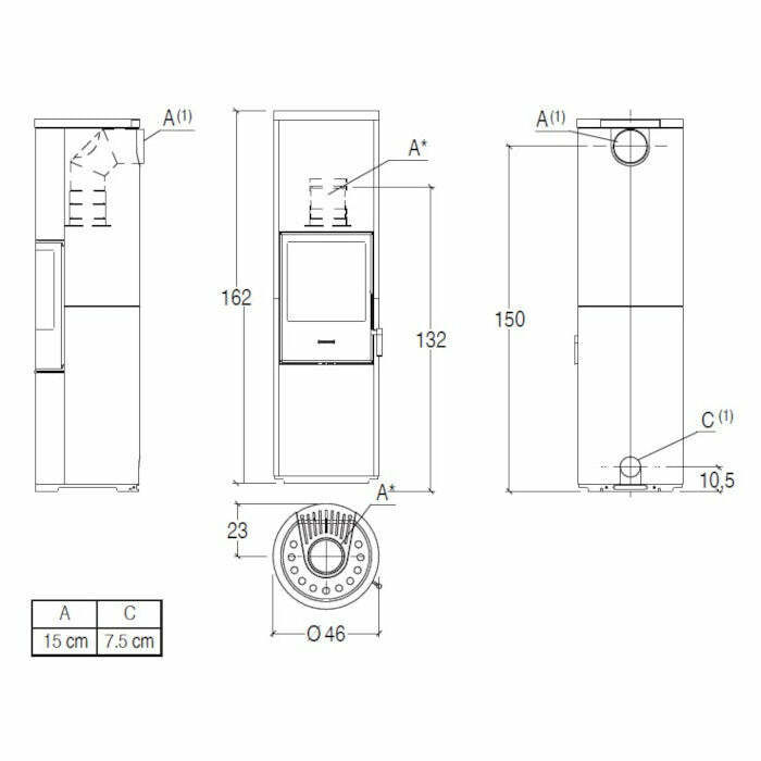 Piazzetta E924 A-H BCS stufa a legna, scarico posteriore, base fissa