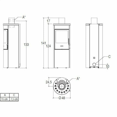 Piazzetta E124 A stufa a legna 7,2 kW a convezione naturale