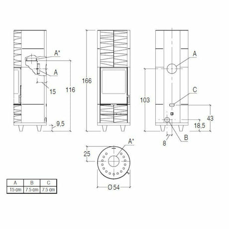 Piazzetta ROUND-H stufa a legna 7,9 kW