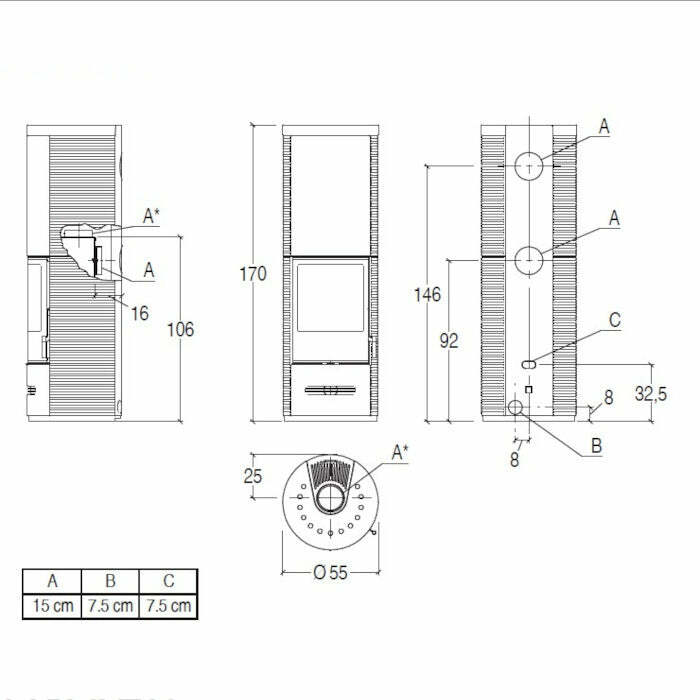 Piazzetta E929 D-H stufa a legna 7,9 kW