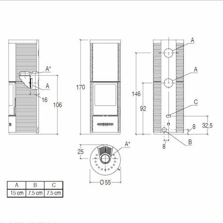Piazzetta E929 D-H stufa a legna 7,9 kW